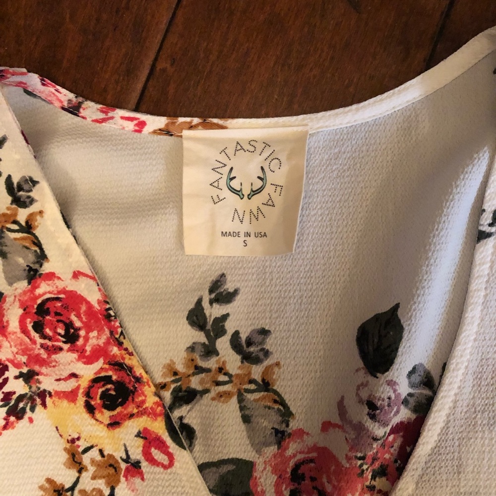 Womens White Boho Faux Wrap Floral Print Hi Low Fluted Sleeve Blouse Size Small - Picture 5 of 8